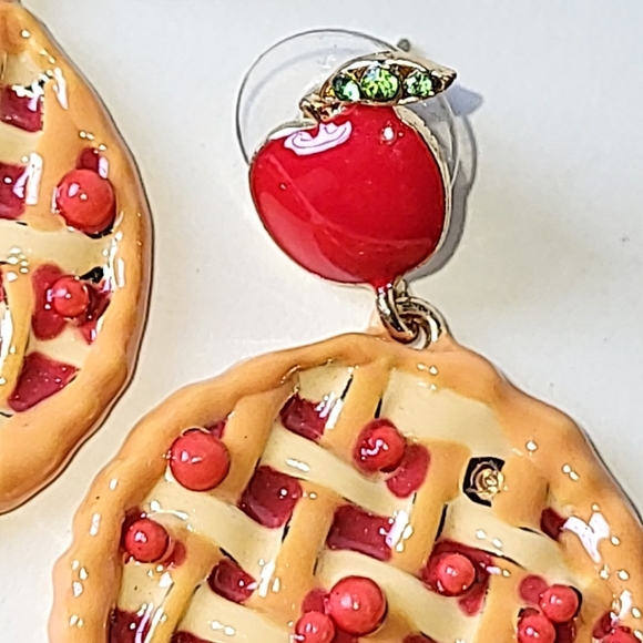 APPLE CHERRY PIE EARRINGS - COLORFUL ENAMEL for PIERCED EARS - Picture 2 of 5